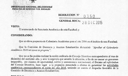 CALENDARIO ACADÉMICO 2016 DE LA FADECS